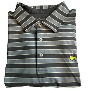 Masters Tech Mens XL Polo Shirt Grey Striped Short Sleeve Golf Augusta National